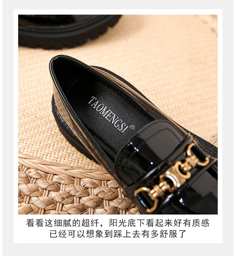 Giày lười nữ đế dày gót vuông 3–5 cm, mũi tròn, da bóng, size lớn — Màu Đen (Da sáng chế) chi tiết 15