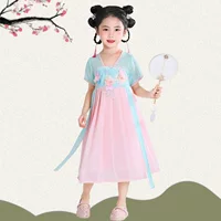 Детское платье Hanfu для девочек, летнее тонкое китайское платье, элегантное платье феи для детей старшего возраста и студентов, платье в древнем стиле.