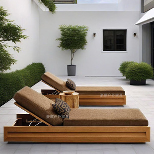 Outdoor Open-Air Leisure Teak Bed Villa Hotel Swimming Pool Single Lounge Chair Outdoor Lazy Solid Wood Beach Chair