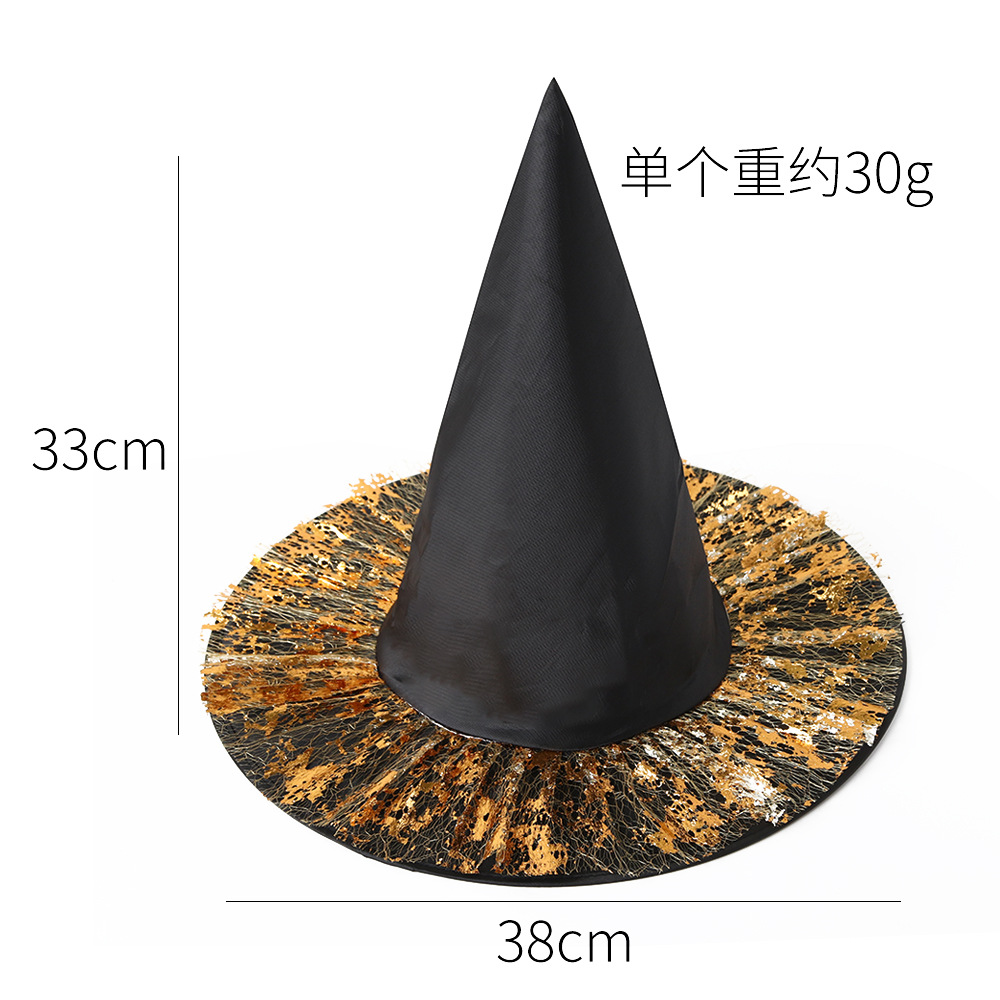 Sombrero de bruja de Halloween, accesorios de disfraces de maquillaje, punta negra, sombrero de bruja de encaje dorado, nuevo sombrero de bruja