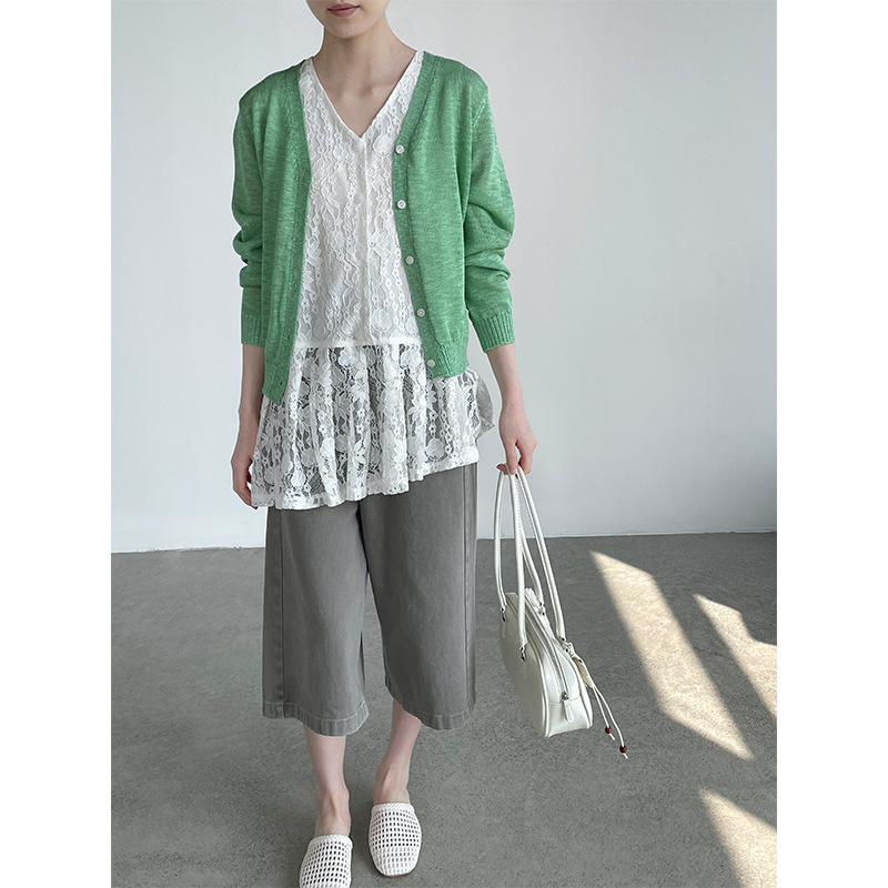 Taochuan: Excellent Texture! 26 Spring Linen Knit Cardigan for Women, Simple V-Neck Versatile Long-Sleeve Top Yl512 Taochuan: Excellent Texture! 26 Spring Linen Knit Cardigan for Women, Simple V-Neck Versatile Long-Sleeve Top Yl512