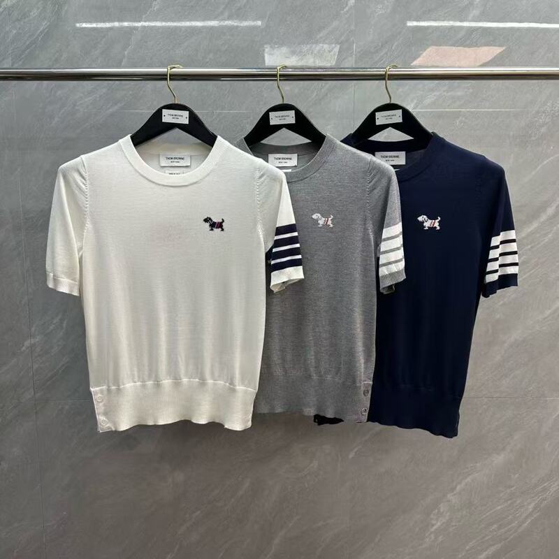 Factory Direct Sales Tb Women's Merino Wool Four-Bar Chest Front and Back Puppy Jacquard Knitted Round Neck Knitwear