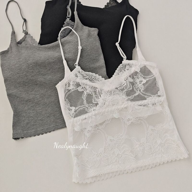 Lace Petite Fixed One-Cup Outer Wear Wrap Bra with Adjustable Shoulder Straps and Beautiful Straps with Breast Pads and Bottoming Camisole