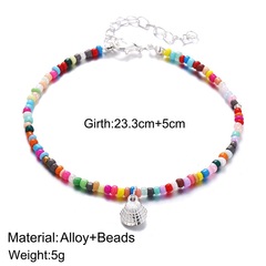 European and American cross-border jewelry Bohemian-style colorful bead ankle chain creative retro alloy scallop pendant ankle chain