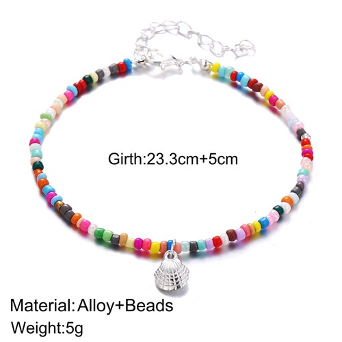 European and American cross-border jewelry Bohemian-style colorful bead ankle chain creative retro alloy scallop pendant ankle chain