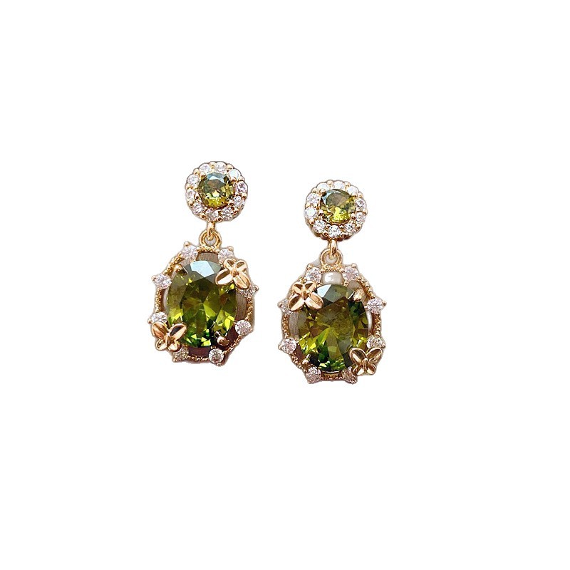 Temperamento de pendientes verdes pendientes ligeros lujosos de alto nivel sensación de pendientes zircon flores joyas geométricas al por mayor fábrica