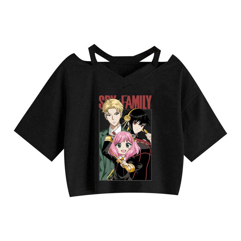 Cross-border Strap Navel Short-sleeved Spy Spy Family Fashion Loose Women's Sexy Top