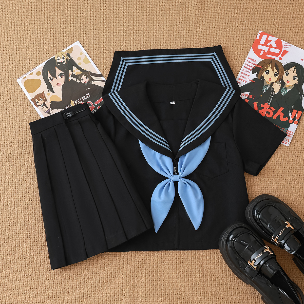 日系基础款黑色蓝三本水手服正版jk制服裙学院风长袖校服班服套装