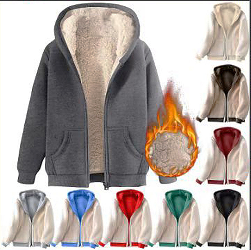 Winter New Lamb Fleece Warm Men's Sweater Amazon Cardigan Hooded Zipper All-match fleece-lined Thickened Jacket