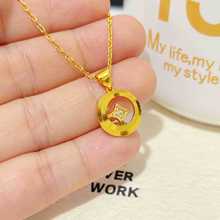 沙金饰品新款镶钻四芒星圆环项链轻奢小众仿真金锁骨链金色配饰