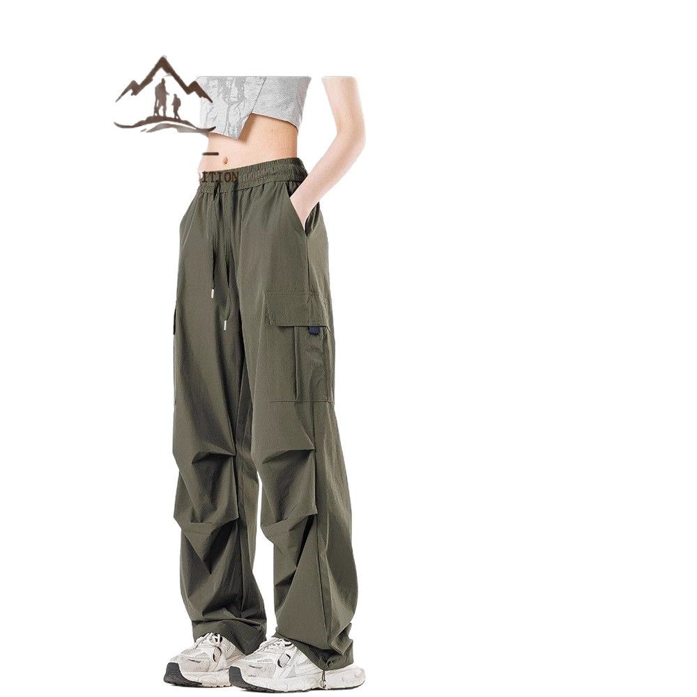WASSUP Joint Ice Silk Crowd Pants Women's 2025 Summer Slim-fit Small Man Drawstring Leg Wide Leg Paratrooper Pants