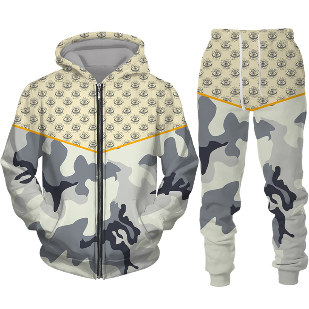 Venta directa de comercio exterior de estilo caliente transfronterizo Hombres y mujeres europeos y americanos Impresión digital 3D Camuflaje Chaqueta con capucha para hombres MF08-ML01