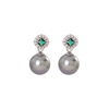 Square retro white zirconium, earrings from pearl