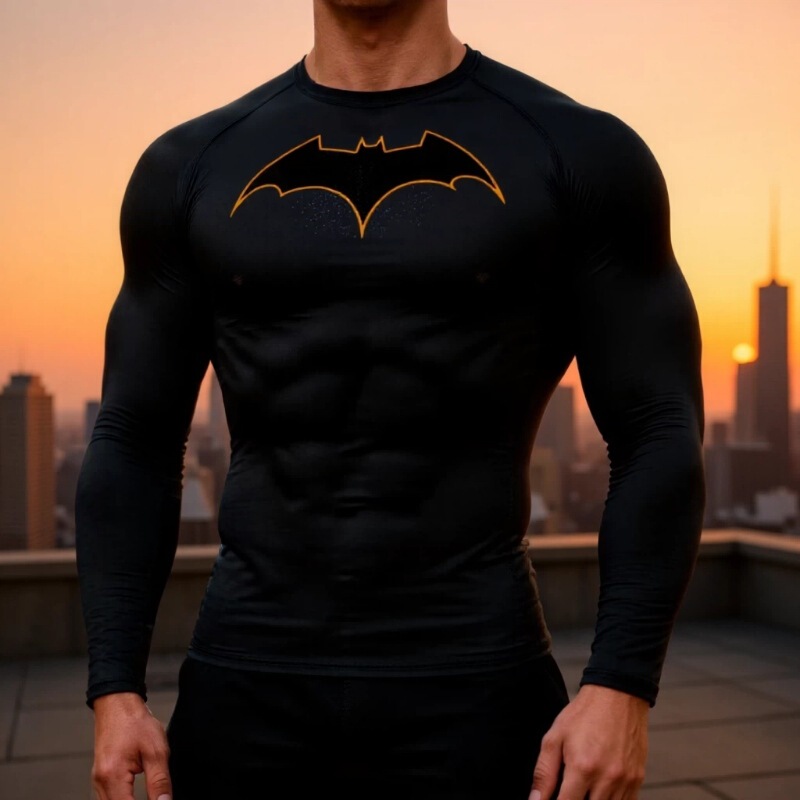 European and American Batman Men's Sports Long-Sleeved Tights, Quick-Drying, Breathable, High-Elastic Fitness Training Base Shirt T-Shirt European and American Batman Men's Sports Long-Sleeved Tights, Quick-Drying, Breathable, High-Elastic Fitness Training Base Shirt T-Shirt