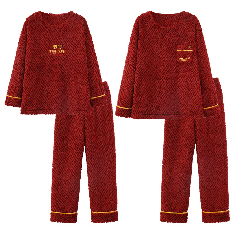Pijamas de pareja roja engrosada coral polar Otoño e Invierno de las mujeres año de nacimiento boda festivo hombres de franela homewear