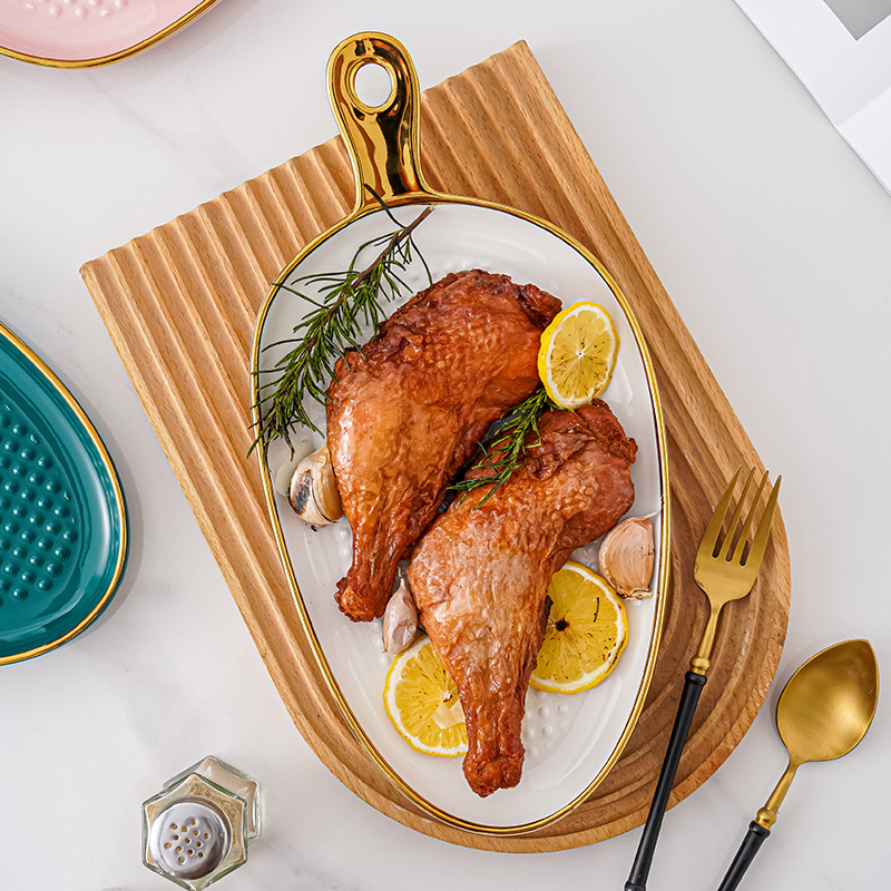 Nórdico creativo de cerámica plato de comida occidental plato de carne plato de ensalada de pizza postre hogar plato de desayuno con mango vajilla