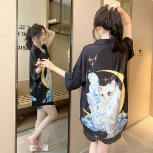 Pure Lust Style Sexy Ice Silk Nightgown Women's Summer 2025 New Style Short-Sleeved Loose Can Be Worn Outside Home Clothes