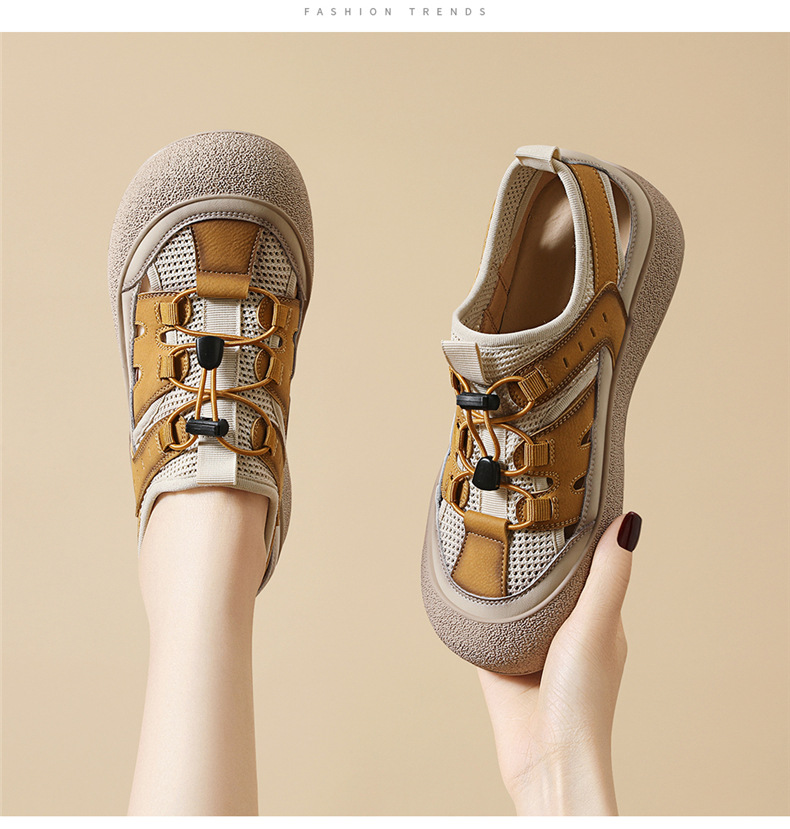 Sandal nữ da thật lỗ thoáng khí đế mềm chống trượt đi biển — 7189 Màu vàng, 7189 màu be chi tiết 5