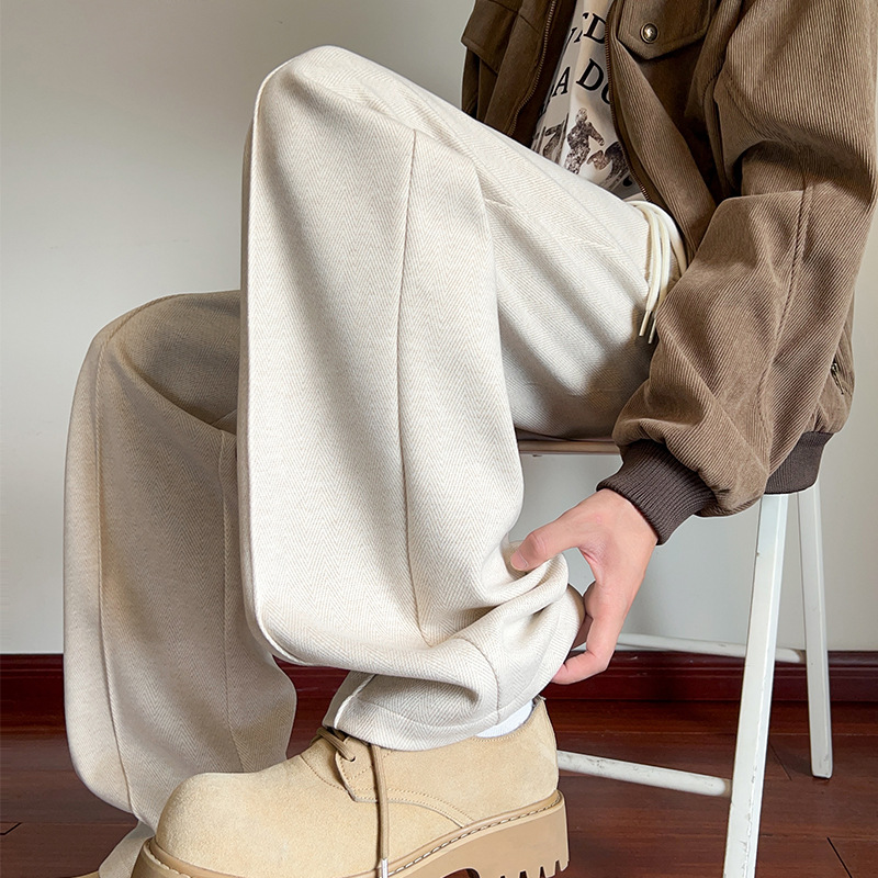 秋季420g高克重人字纹毛呢休闲窄版大码休闲裤男K5932-特P40控78