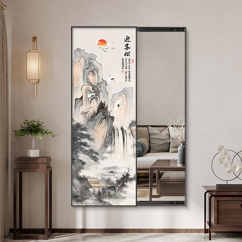 중국 스타일 가정용 보이지 않는 푸시-풀 거울 복도 장식 그림 폐쇄 가능한 전체 길이 거울 벽화 2024 새로운 스타일
