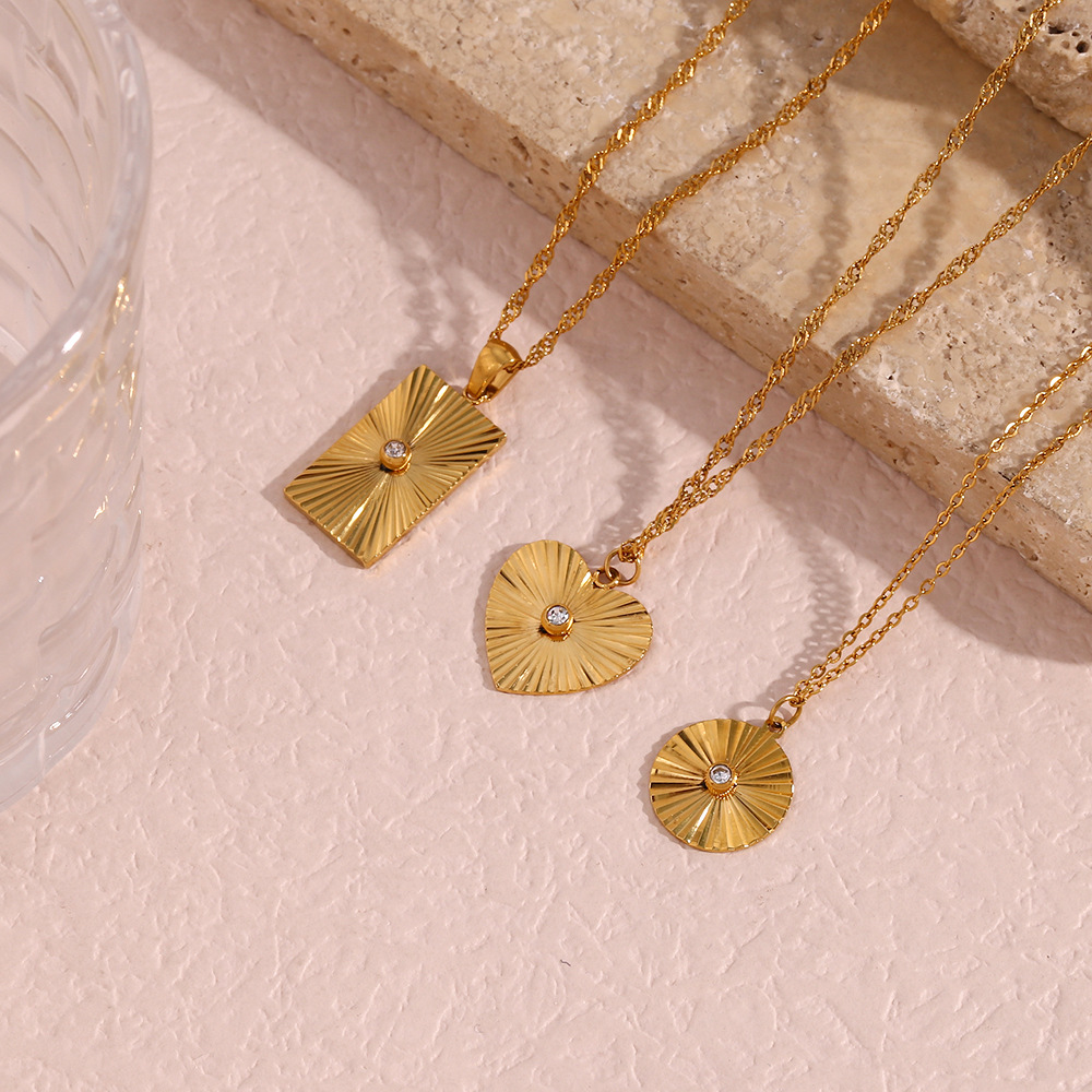 Fashion Geometric Heart Shape Stainless Steel Plating Zircon Pendant Necklace 1 Piece