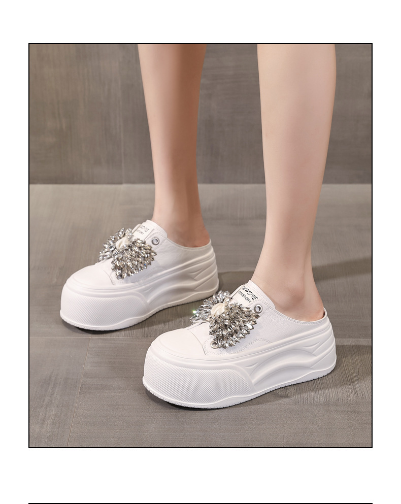 Dép nữ đế dày tăng chiều cao mũi trùm đính đá phong cách casual — màu đen, màu trắng, màu vàng chi tiết 15
