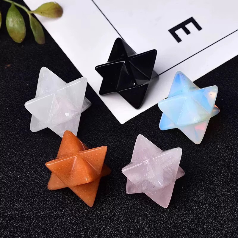 Natural White Purple Pink Crystal Original Stone Merkaba Ornaments Three-dimensional Six-pointed Star Flower of Life Metatron