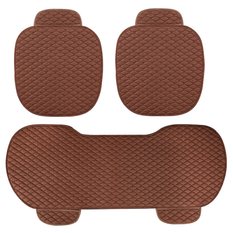 Seat cushion, seat cover: Xiao Ling Cushion with Backrest - small-rhombus-linen-fashion-coffee-three-piece-set