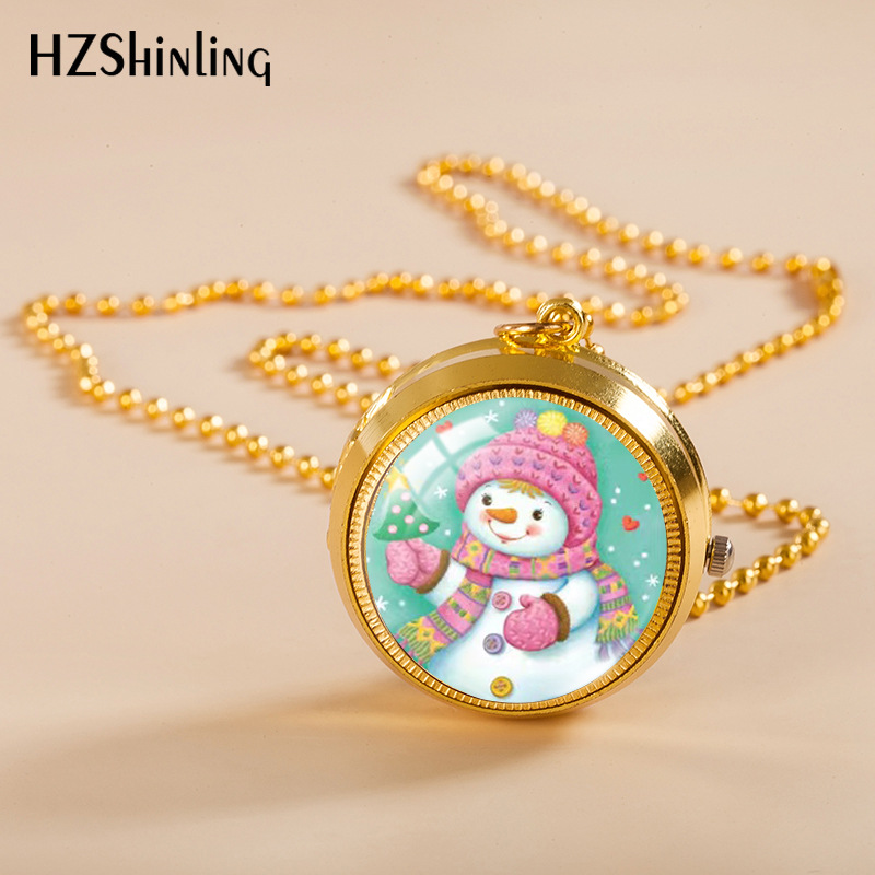 Cross-border Christmas rotating pocket watch Christmas snowman Santa Claus children students turn flip necklace gyro hanging watch