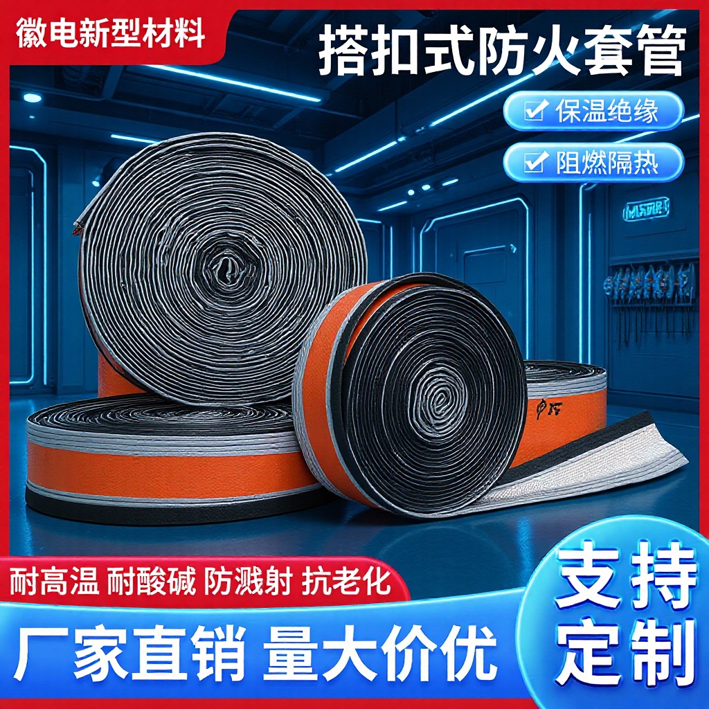 搭扣式防火套管自粘硅胶玻璃纤维耐高温电缆电线绝缘管自粘式护套