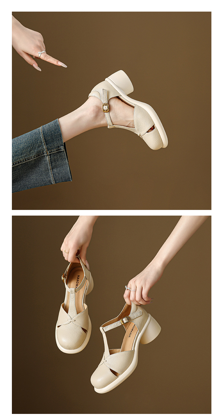Sandal nữ bao đầu gót vuông đế dày 5cm phong cách ngoại thương — Màu đen chi tiết 5