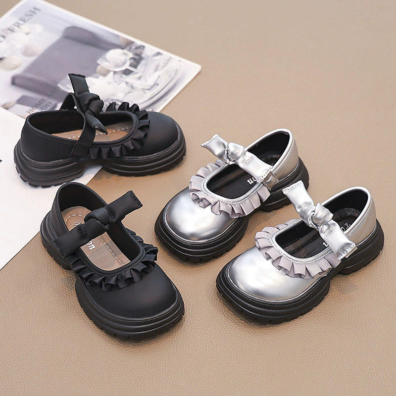 Children's small leather shoes, spring and autumn bow-tie girls' shoes, Lolita square mouth princess shoes, little girls' fashionable thick-soled shoes