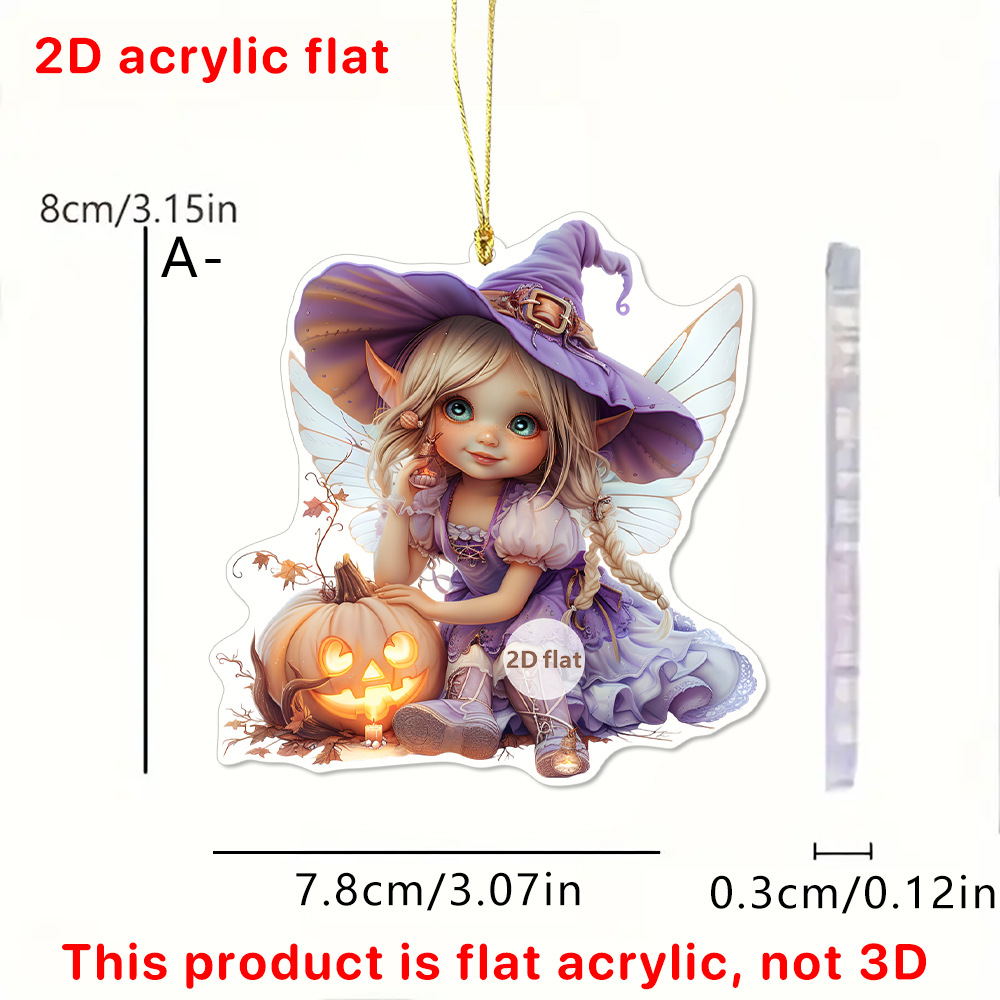 Halloween Púrpura Fairy y Chickpea Cat Keychain Colgante Decoración acrílica 2D Colgante Decoración del automóvil