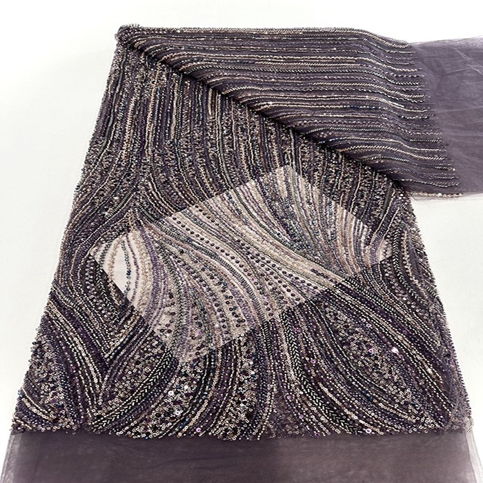 Tela de encaje de alta gama con bordado de cuentas personalizado, tela de encaje de moda para vestido de novia de estilo francés de lujo. image 6