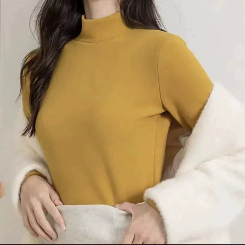 [Плюшевый толстый полужарный воротник] Корейская версия стройного тела без следов супер теплая плюшевая нижняя рубашка