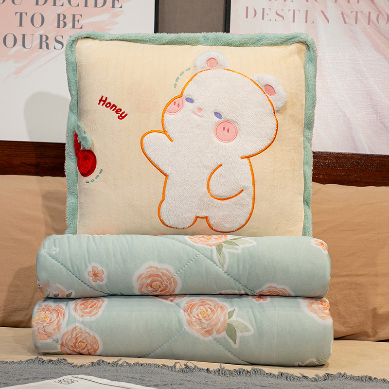 almohada de seda de hielo, colcha, almohada plegable para automóviles, almohada de oficina, almohada de siesta, manta 2 en 1 para mujeres