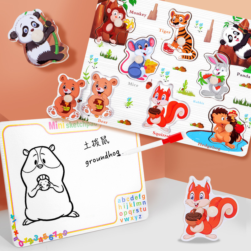 CPC tablero de agarre de la mano de madera para niños rompecabezas digital Alfabeto animal tablero de juego cognitivo Montessori Educación Temprana Juguetes Educativos