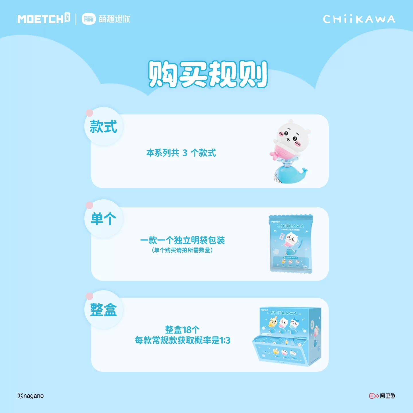 치이카와 인어 시리즈 귀여운 콩 블라인드 박스 차량용 장식 피규어 18개입