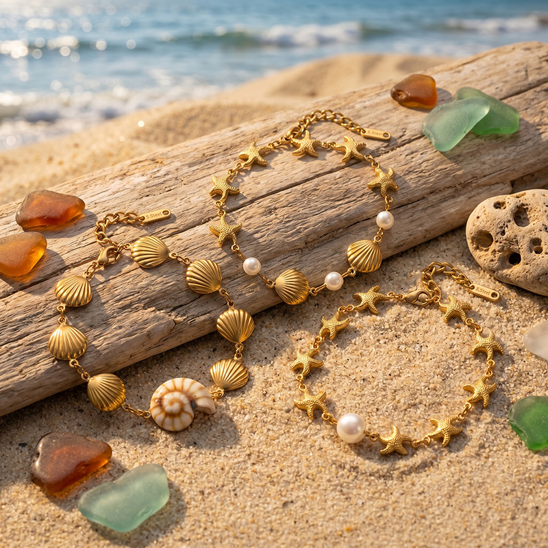 Tina Europa y los Estados Unidos venta transfronteriza pulsera de acero inoxidable ligera lujosa pulsera de estrellas de mar de alta calidad conchas marinas mujeres no desvanecen