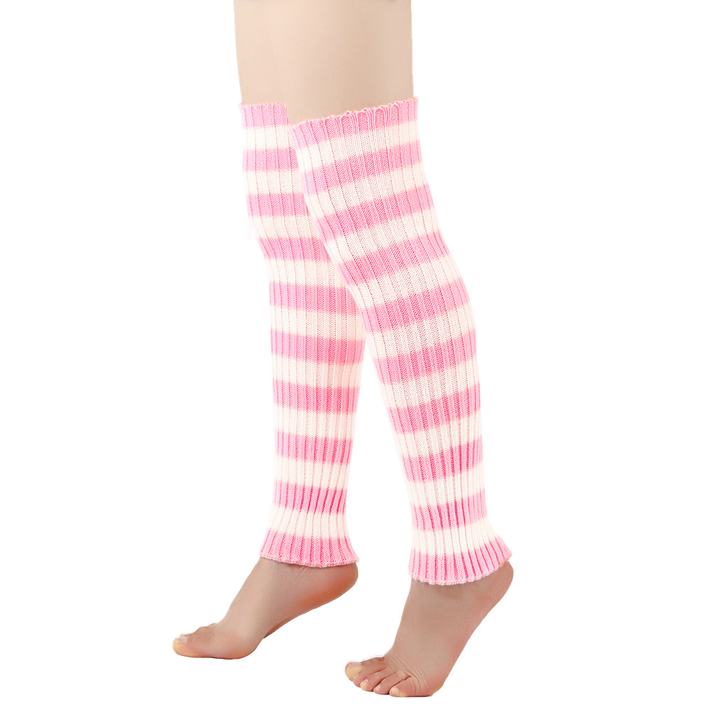 Warm woolen men women, leg warmers for autumn and winter, knitted foot protection colorful striped boot covers, stacked_voghion.com