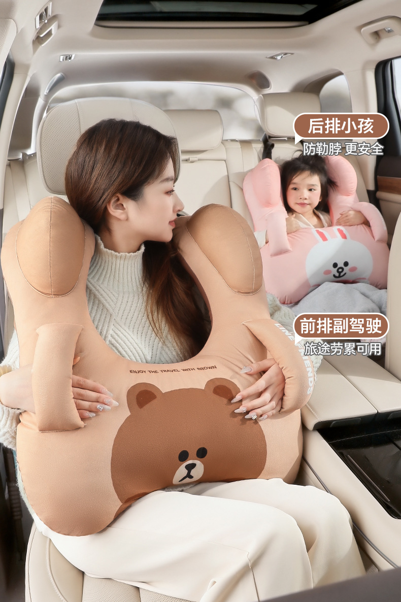 Brown Bear Car Headrest Children's Car Sleeping Gadget Car Neck Pillow Cartoon Cushion Car Sleeping Pillow