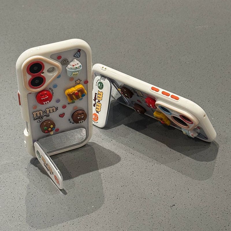 撞色小趣味M豆适用苹果16手机壳立体带支架iPhone15手机壳防摔17|undefined