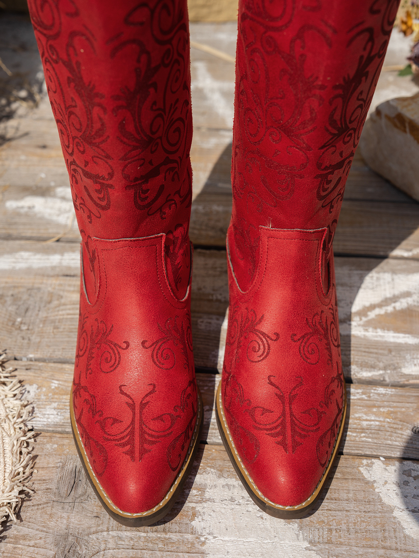 Damen Western Stiefel Mit Blockabsatz Spitz Zulaufende Stiefel_voghion.com