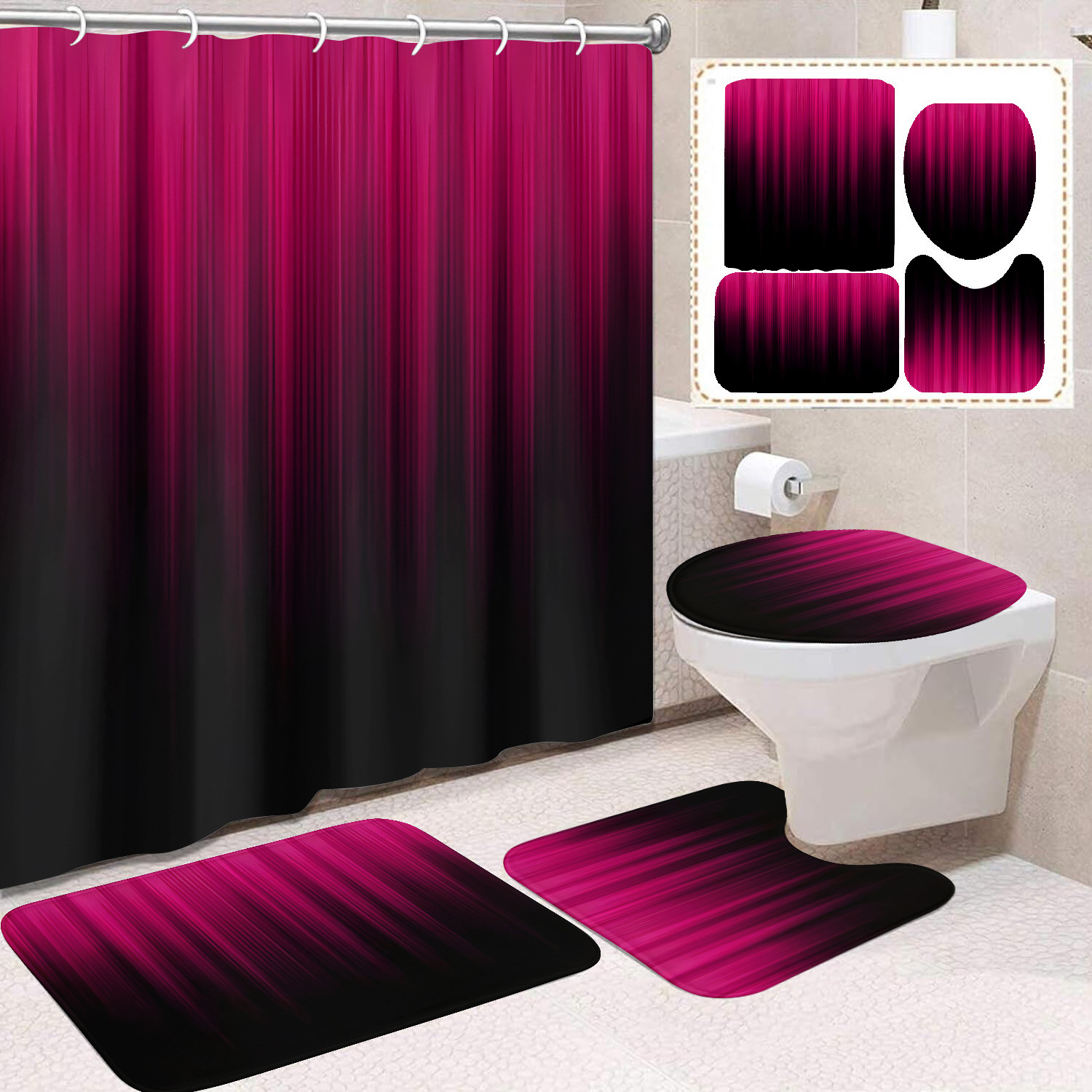 Transfronterizo Amazon cortina de ducha de color degradado cortina de baño letra patrón de mariposa cortina de ducha impermeable y a prueba de moho image 29