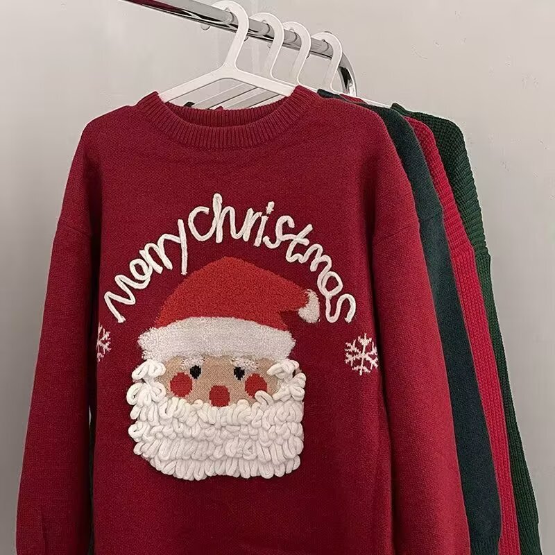 Foreign Trade Couple Wear Autumn and Winter New Santa Sweater Preppy Style Design Round Neck Loose Knitted Pullover
