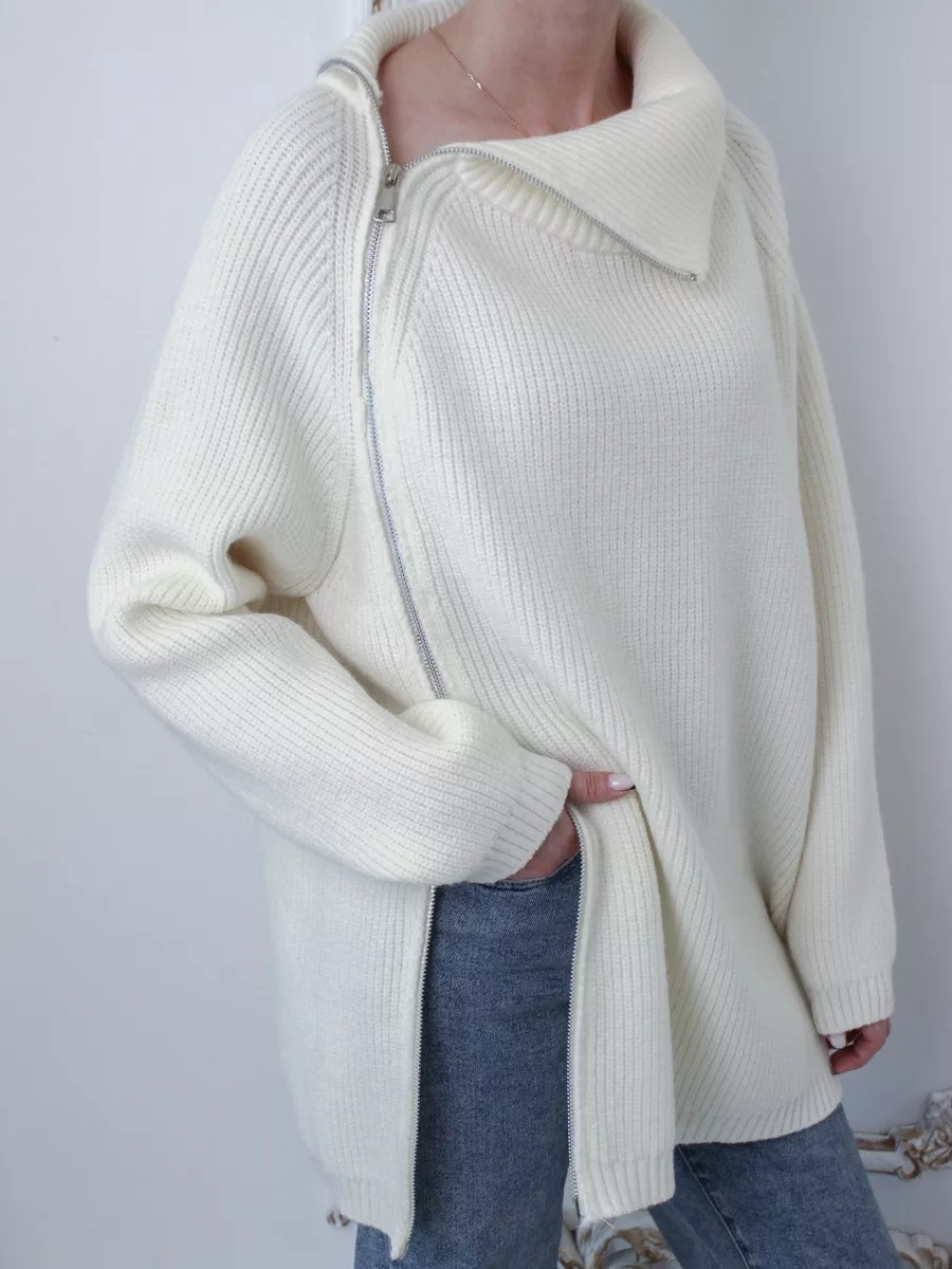 Pull tricoté sexy à col haut et fermeture éclair de style paresseux, haut chaud à manches longues et ample pour vêtements d'extérieur, tendance et épais_voghion.com