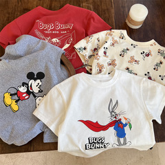 Pure cotton children's short-sleeved T-shirt summer 2025 new cute Mickey cartoon casual small and medium-sized children's boys and girls' tops