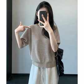 老钱风～汉麻混纺金银线细闪T圆领短袖t恤女夏季新款H0526M