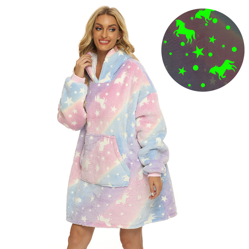 GraceChic GraceChic Foreign Trade Star Fleece Flannel Hooded Casual Tie-Dye Printed Blanket Couple Loungewear YY0011_voghion.com