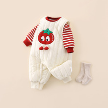 婴儿衣服秋冬装加绒连体衣套装新生儿冬季超萌保暖加绒哈衣两件套